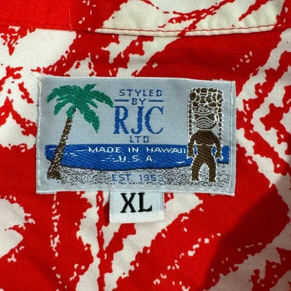 Vintage RJC Shirt Men XL Red Floral Made in USA Hawaiian Holiday Vacation Pocket - Picture 3 of 10